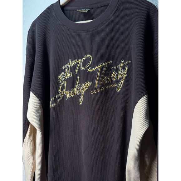 Indigo Thirty Est 1970 Brown Waffle Knit Long Sleeve Color Block XXL Menswear - Picture 1 of 7